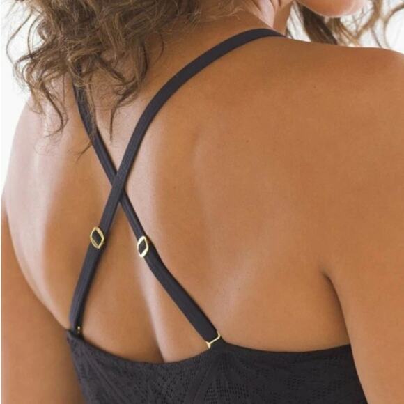 NWT! Bleu Rod Beattie Womens Black High Neck Crochet Tankini Top - Size 8 - Picture 3 of 11